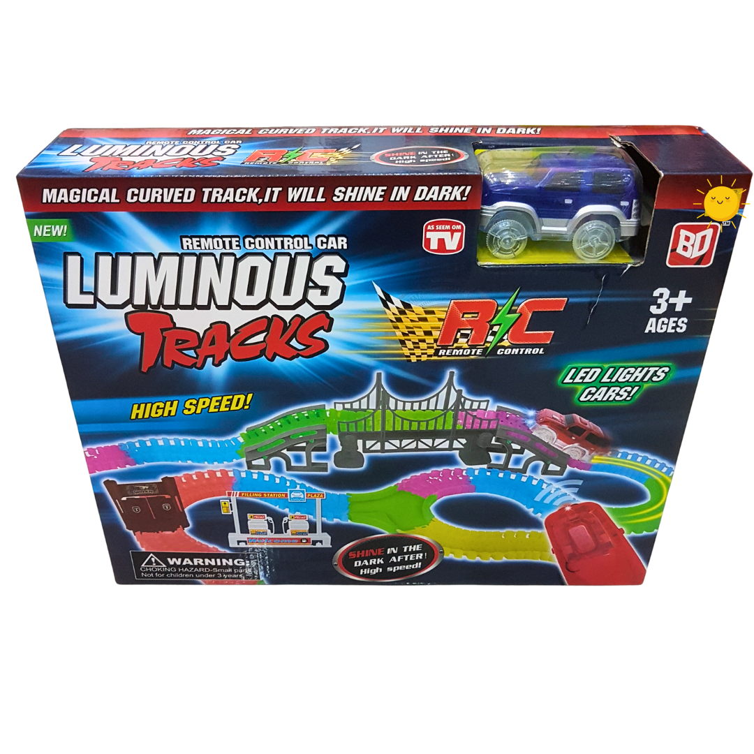 Luminous Tracks RC Car Set - 202 Piece Glow-in-the-Dark Magic Track with High-Speed LED Vehicles