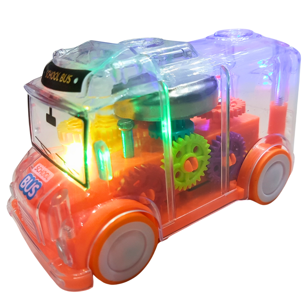 Illuminate & Learn: Transparent Gear School Bus - Educational Light-Up Toy for Kids each sold separately