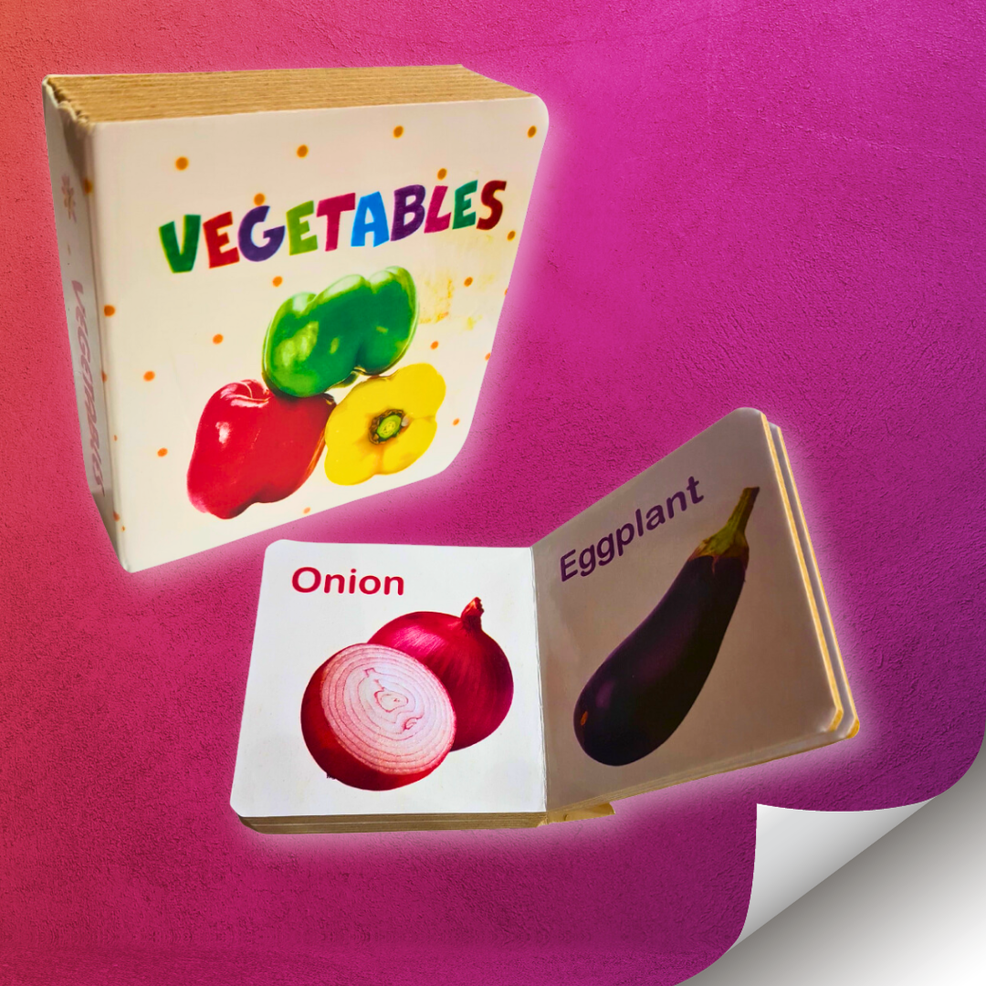 A set of 4 small hard page book for early Learning ABC,123,Vegetables and Transport