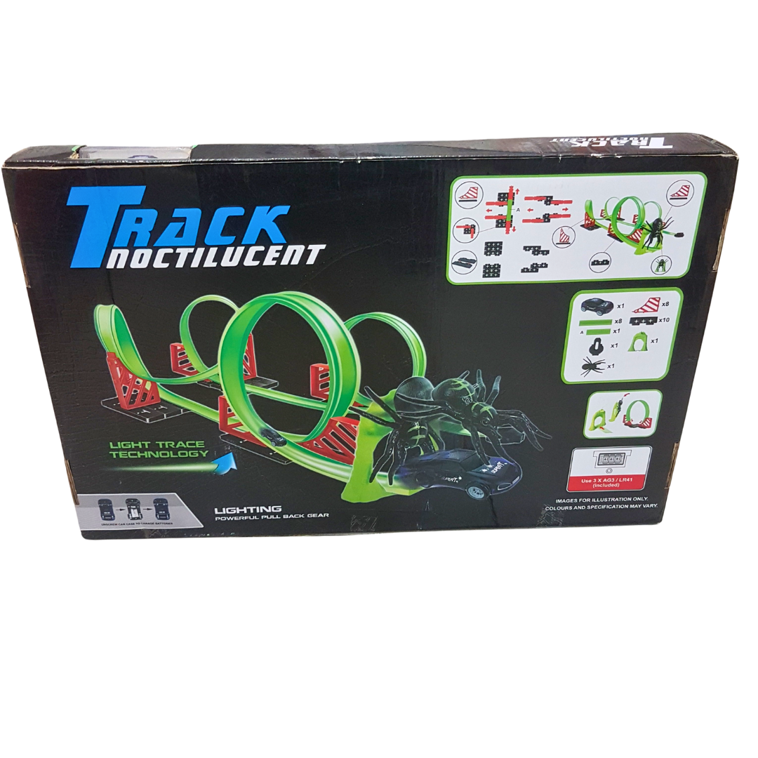 Track Noctlucent Extreme - Glow-in-the-Dark Racing Set with Crashing Spider Obstacle