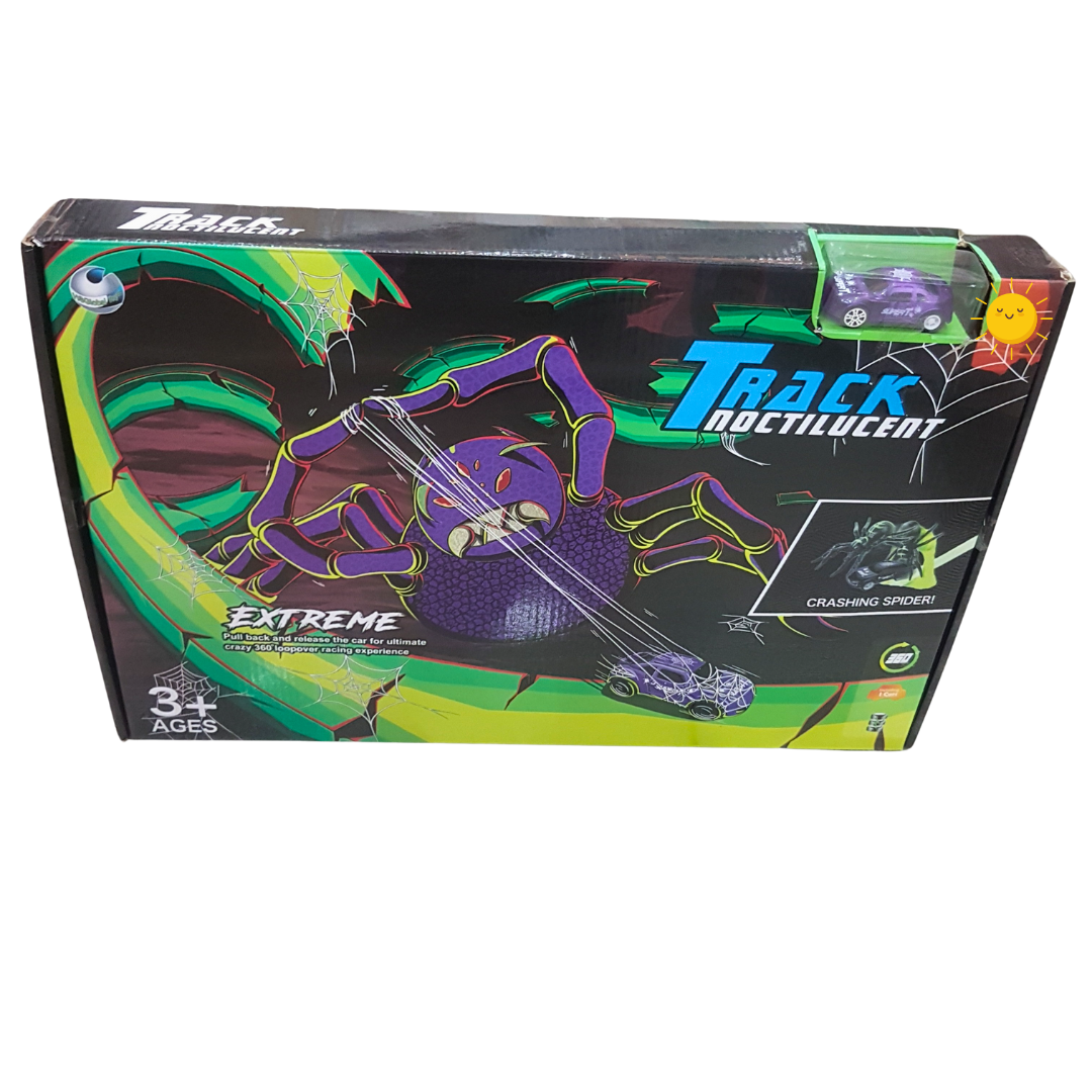 Track Noctlucent Extreme - Glow-in-the-Dark Racing Set with Crashing Spider Obstacle