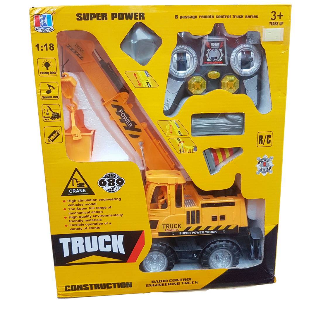 Super Power 1:18 Scale Remote-Control Toy Crane for Kids 3+ Years - Flashing Lights, Realistic Sounds, Moveable Parts, High Simulation Engineering Vehicle Model