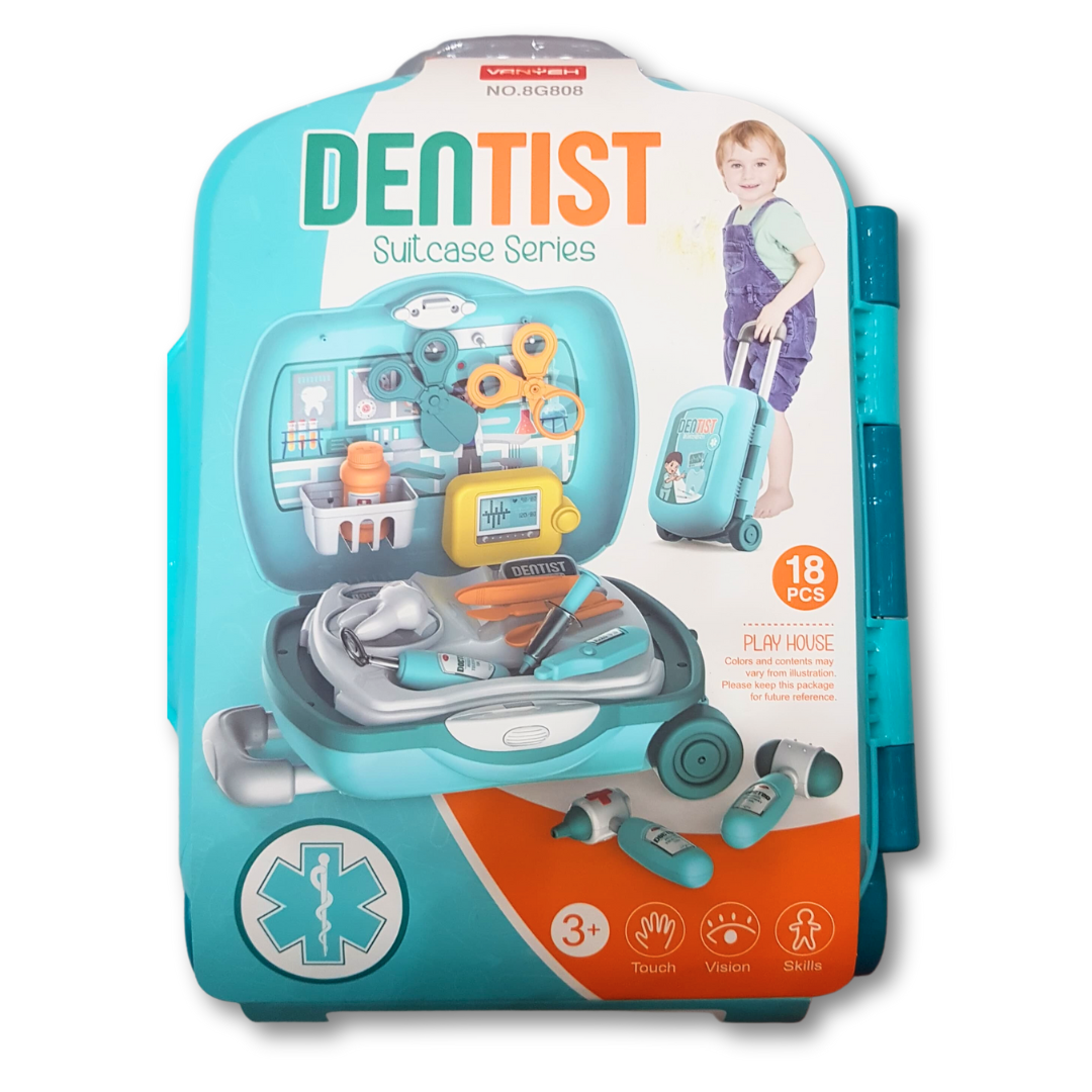 18-Piece Toy Dentist Suitcase Series - Interactive Educational Trolley Set for Kids Ages 3+
