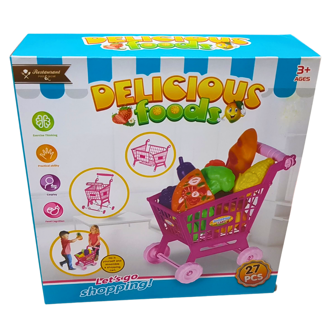 Delicious Foods Playset - 13pcs Gourmet Assortment with Shopping Trolley for Kids Ages 3+ | Educational & Fun
