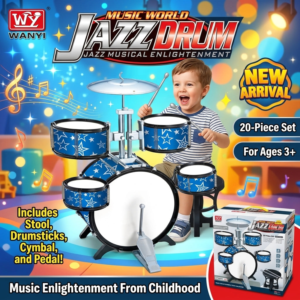 Wanyi Music World Jazz Drum – Blue 20-Piece Playset