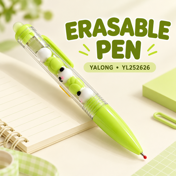 Yalong YL252626 green erasable pen with playful character design