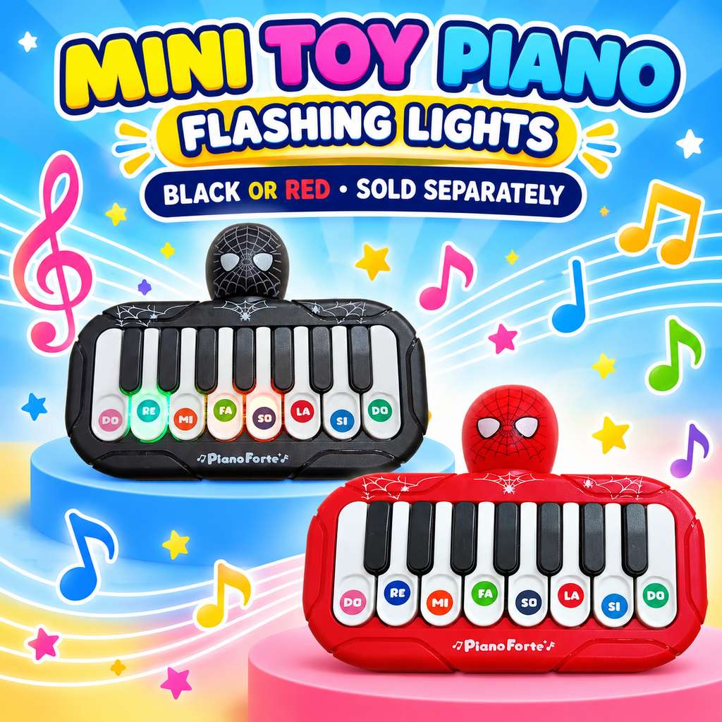 Spider-Man Themed Mini Piano Forte Musical Keyboard Toy – Flashing Light-Up Keys, 8 Note Learning Piano | Red & Black Colours for Kids
