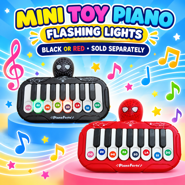 Spider-Man Themed Mini Piano Forte Musical Keyboard Toy – Flashing Light-Up Keys, 8 Note Learning Piano | Red & Black Colours for Kids