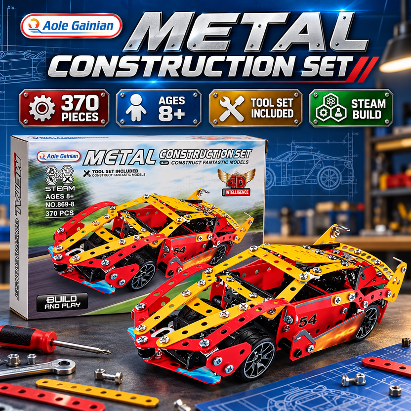 Aole Gainian 370 piece metal construction racing car kit Main image