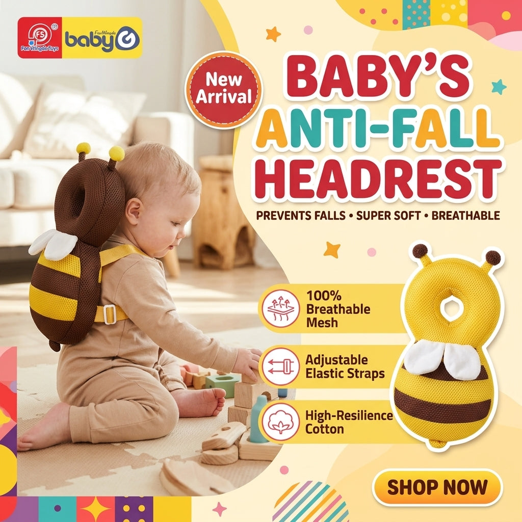 Baby bee-shaped headrest cushion promotional illustration
