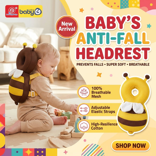 Baby bee-shaped headrest cushion promotional illustration