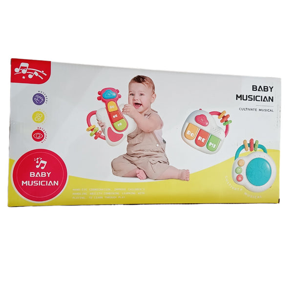 Chimstar Baby Musician packaging with musical toys and baby