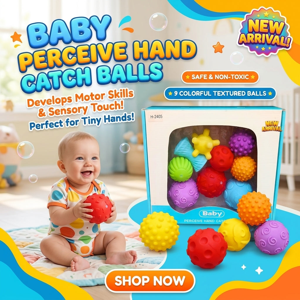 Baby textured sensory balls promotional image showing the colourful collection
