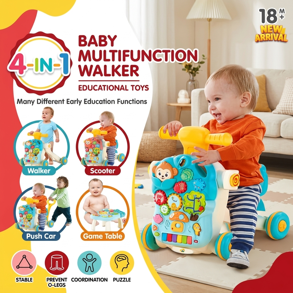 Four-in-one multifunction baby walker promotional banner