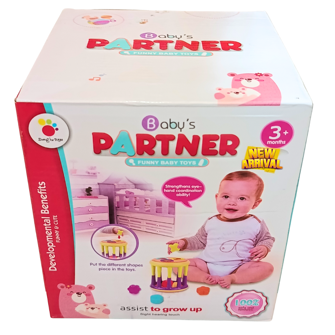 Baby's Partner Shape Sorting Activity Drum – Colourful Baby Shape Matching Toy | 3 Months+ Secondary image