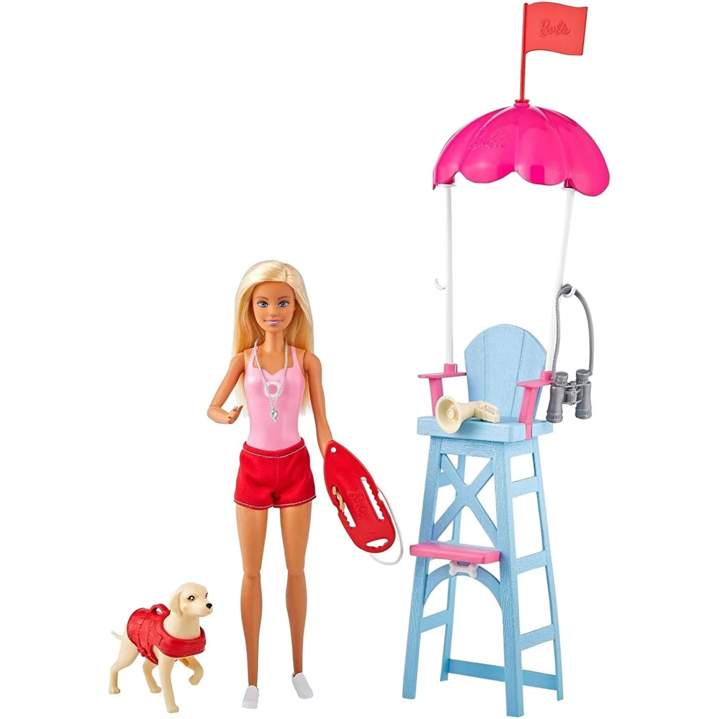 Barbie Lifeguard Playset, Blonde Doll  Swim Outfit, Lifeguard Chair, Umbrella