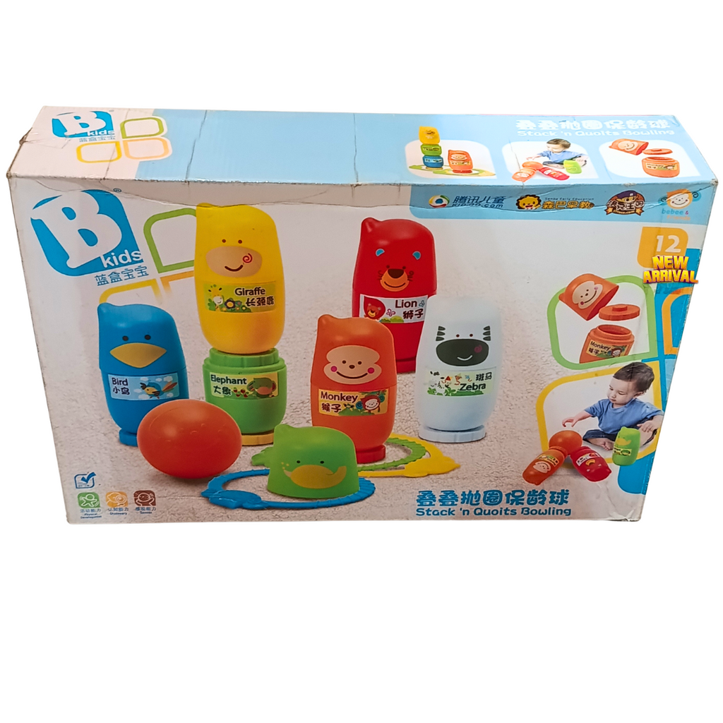 B kids Stack n Quoits Bowling animal game front packaging
