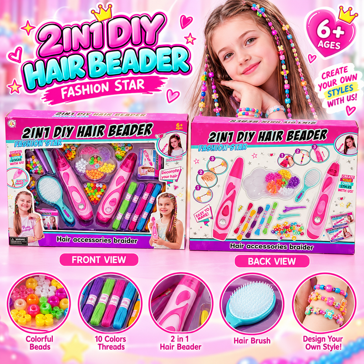 2-in-1 DIY Hair Beader & Hair Accessories Braider Kit