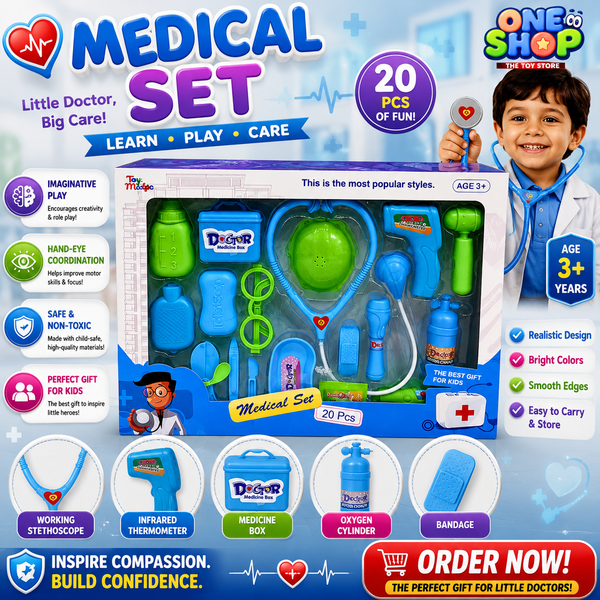 Kids Doctor Medical Play Set – 20 Pieces Pretend Doctor Kit with Stethoscope, Thermometer & Medical Tools | Educational Role Play Toy for Boys & Girls (3+ Years)