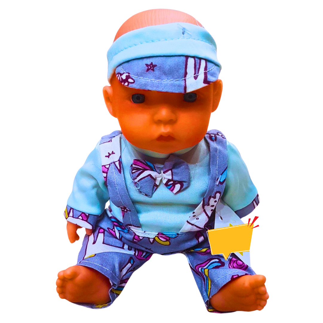 Charming Baby Doll in Stylish Blue Outfit – Soft Vinyl, Cap & Bowtie Main image