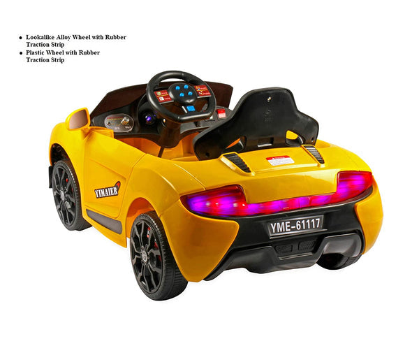 Turbo Racer Electric Ride-On Car for Kids with Music and Remote Control - Sunny Yellow