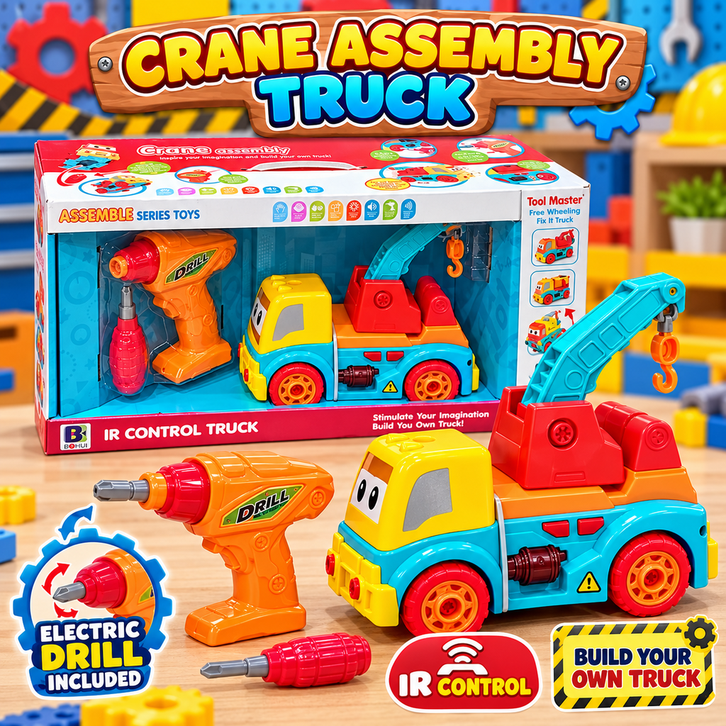 Crane Assembly Truck DIY construction toy with electric drill and IR control