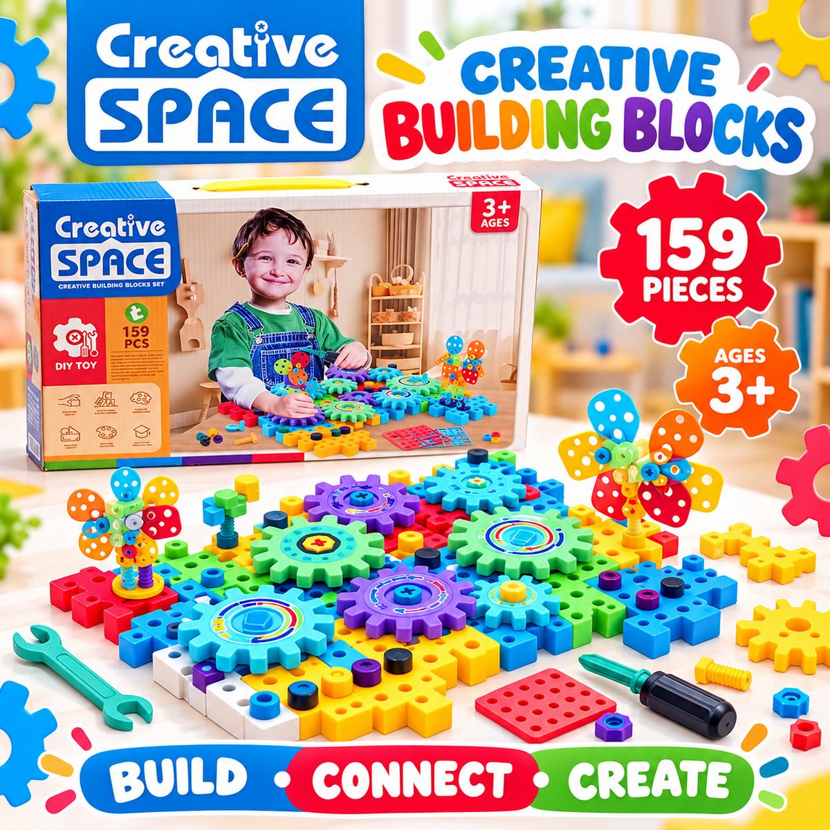 Creative Space 159-piece colourful gears building blocks set