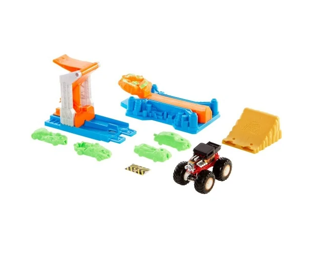 Hot Wheels Monster Trucks Launch Anbash Play Set With 4 Crushed Cars