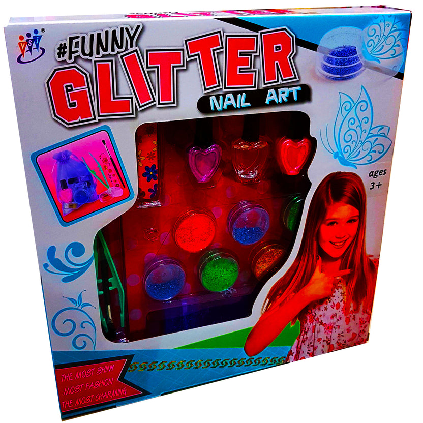Glitter Nail Art Set for Girls 4+ Sparkling Fashion DIY Kit  Includes 1 Glitter, 3 Trendy Nail Polishes, 1 Brush, Tweezers, Nail File Charming Gift Bag  Best Toy for Creative Girls Main image