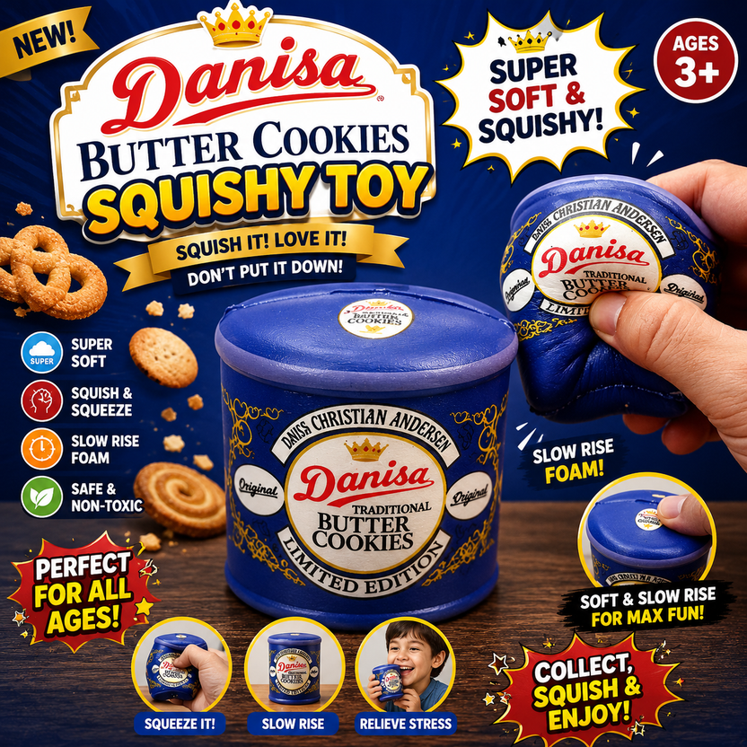 Danisa Butter Cookies Tin Squishy Toy for Kids – Super Soft Slow Rising Foam Squeeze Stress Relief Fidget & Sensory Toy, Ages 3+ Main image