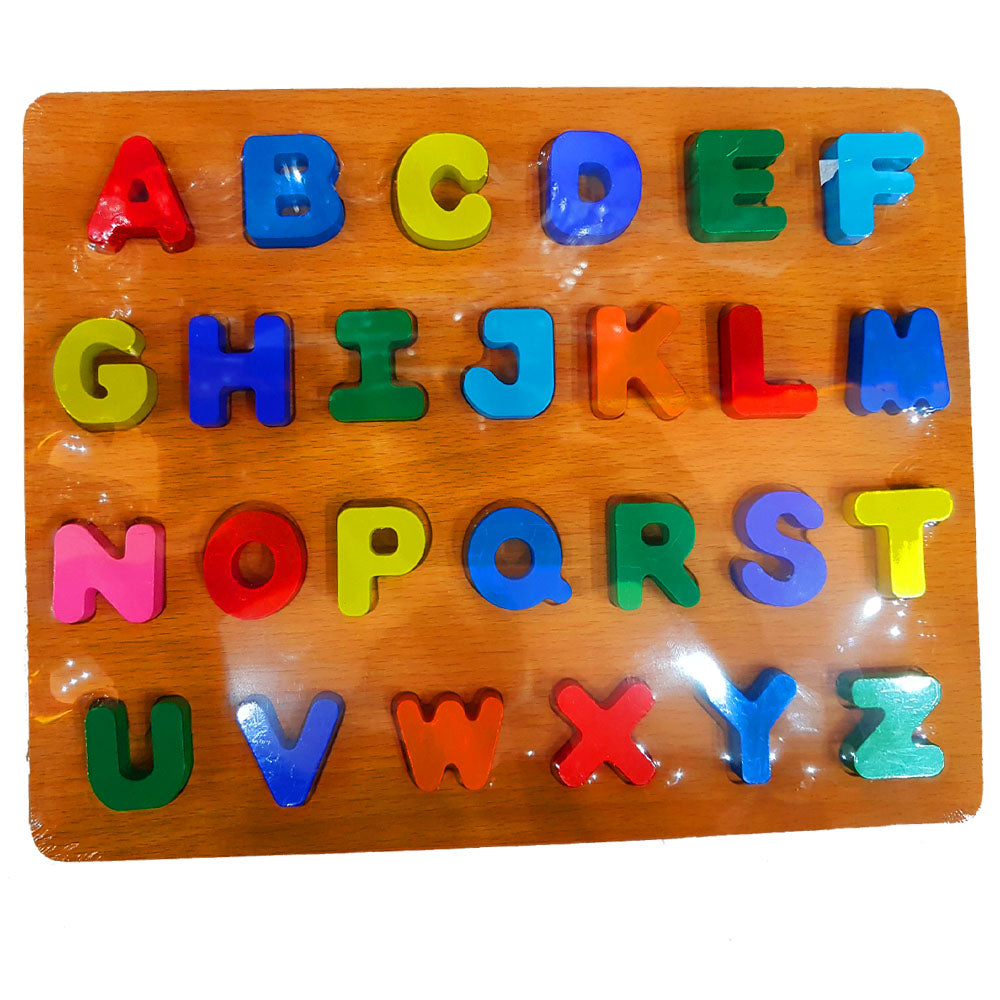 Premium Quality 3D Cut Colorful Wooden Capital Letters A-Z with Elegant Wooden Tray - Educational and Decorative Alphabet Set