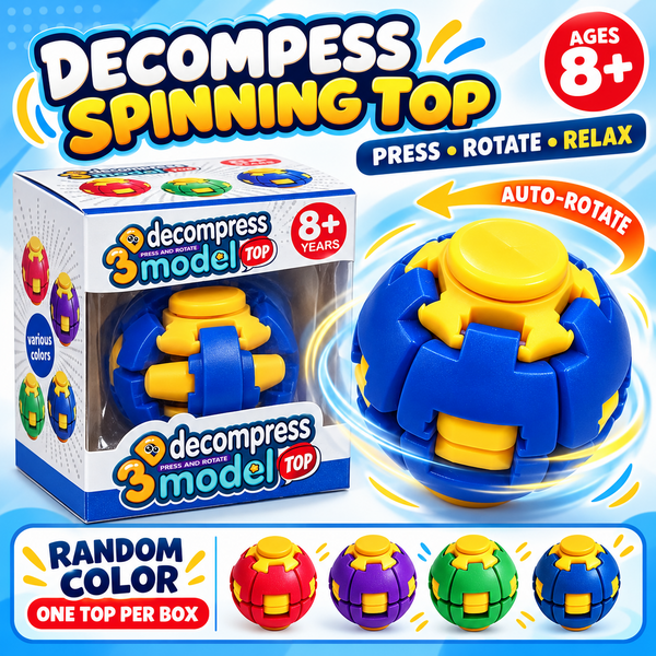 Decompress spinning top press-and-rotate fidget toy, assorted colours, one per box