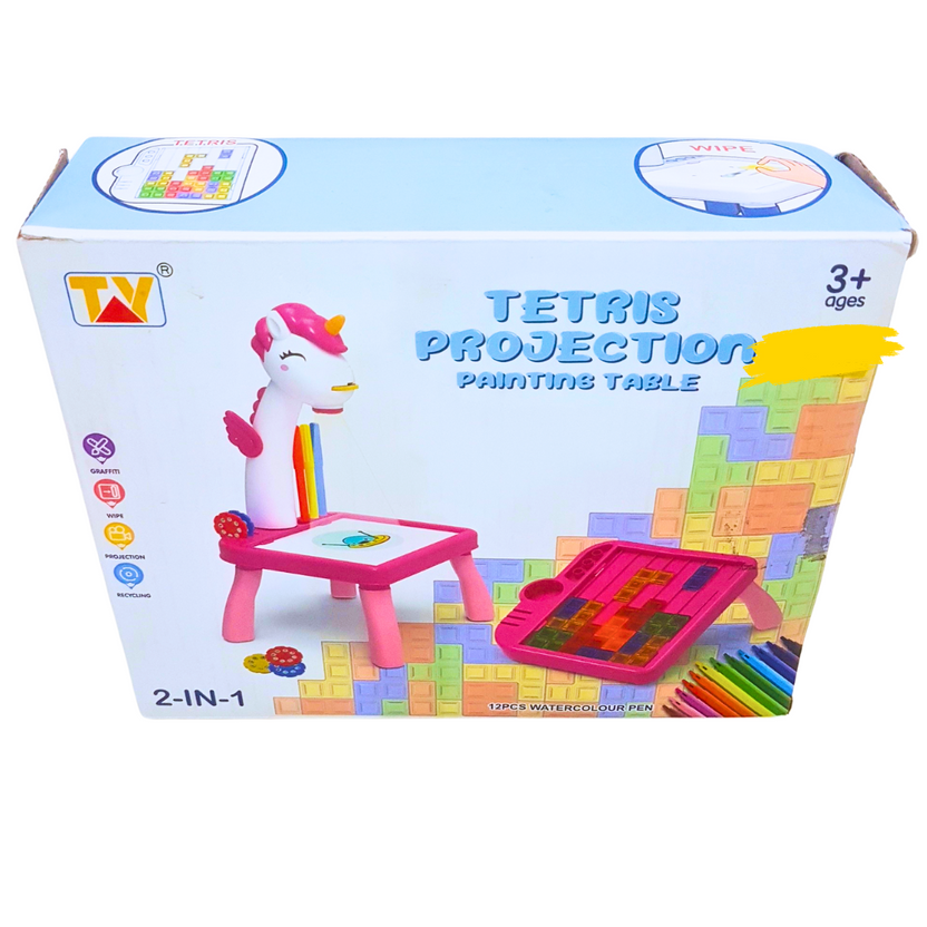 2-in-1 Tetris Projection Painting Table – Creative Art & Puzzle Playset | Unicorn-Themed Drawing & Block Game for Kids (Ages 3+) Main image