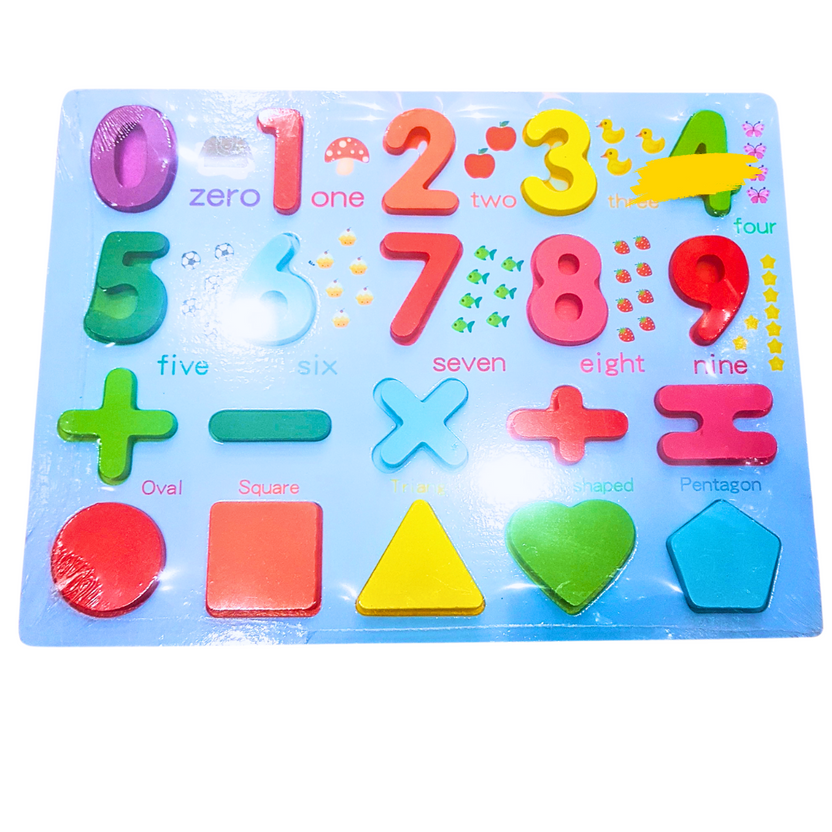 Wooden Numbers & Shapes Puzzle Board – Educational Math Learning Toy with Colors & Symbols | Montessori Counting & Shape Recognition Game for Kids (Ages 3+) Main image