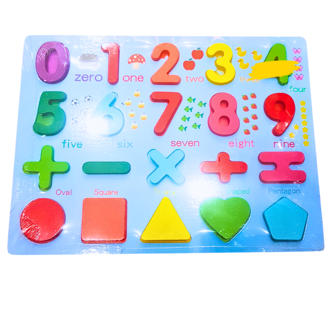Wooden Numbers & Shapes Puzzle Board – Educational Math Learning Toy with Colors & Symbols | Montessori Counting & Shape Recognition Game for Kids (Ages 3+)