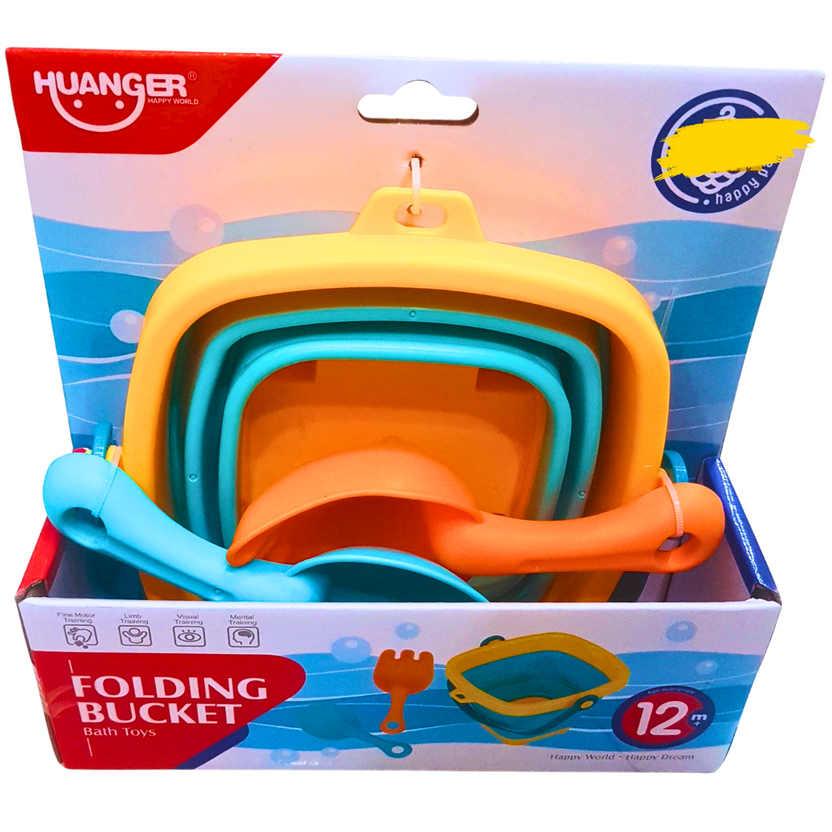 Huanger Folding Bucket Bath Toy Set – Collapsible Beach & Water Play Set with Shovel & Scoop | Fun & Portable Sand Toys for Kids (12M+) Main image