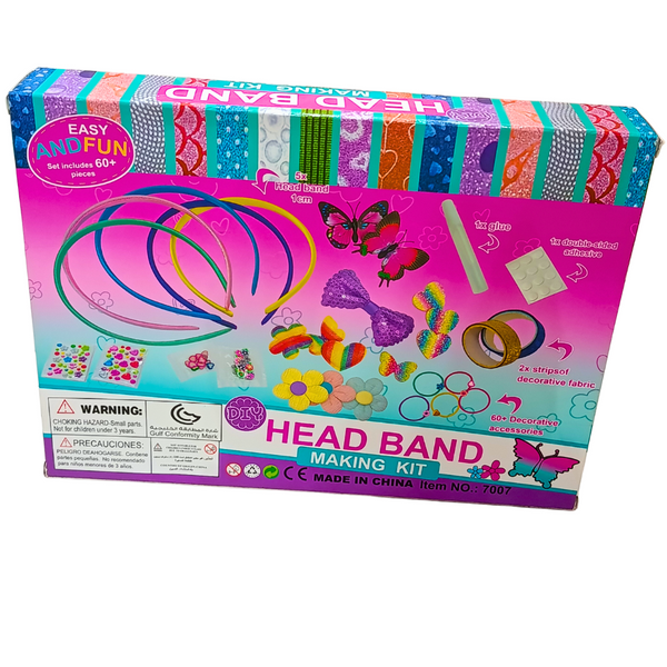 DIY Head Band Making Kit back packaging – headbands, decorative fabric, glue and accessories