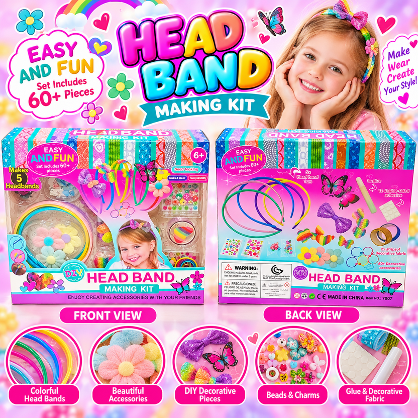 DIY Headband Making Kit promotional banner showing front and back product packaging Main image