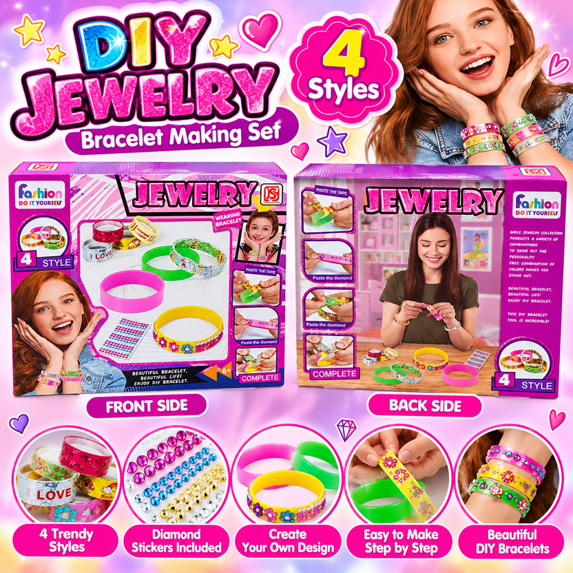 DIY Jewellery bracelet decorating kit product banner with front and back packaging images Main image