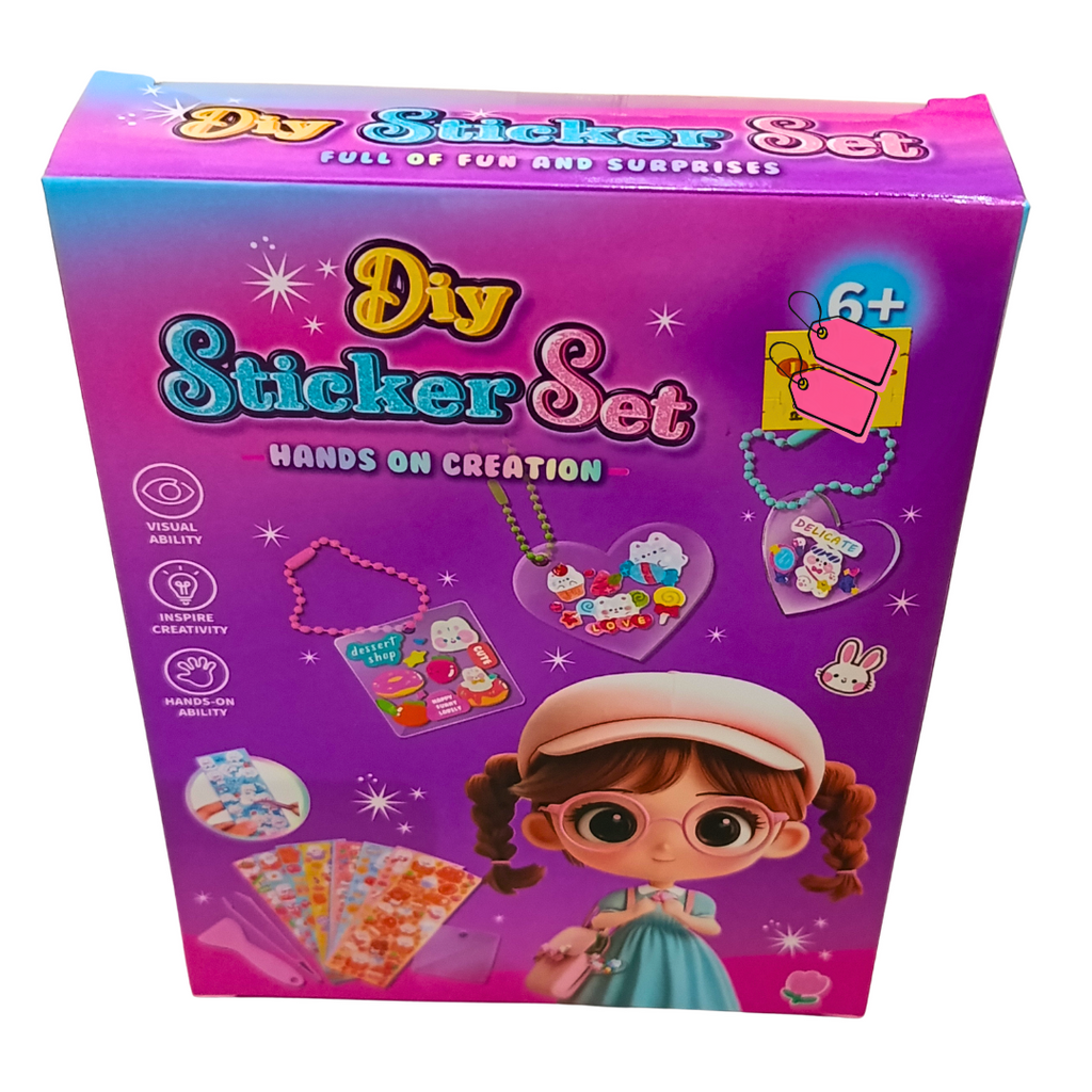 DIY Sticker Set original front box with hands-on sticker charm decorating examples and ages 6+