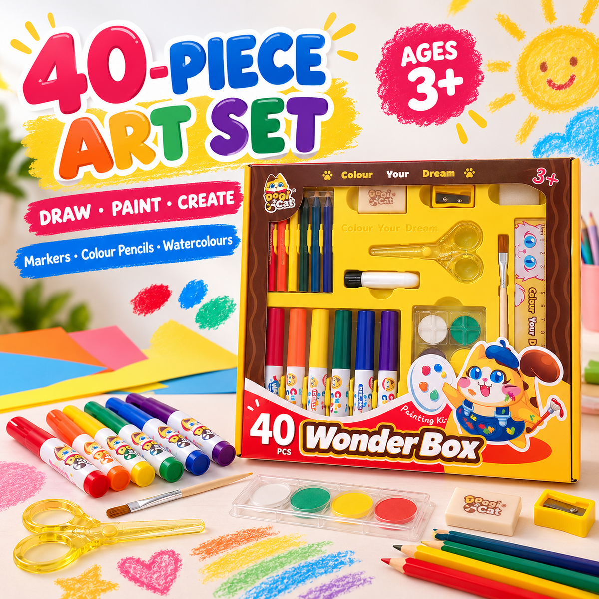 Dogi Cat Wonder Box 40-piece art set for kids