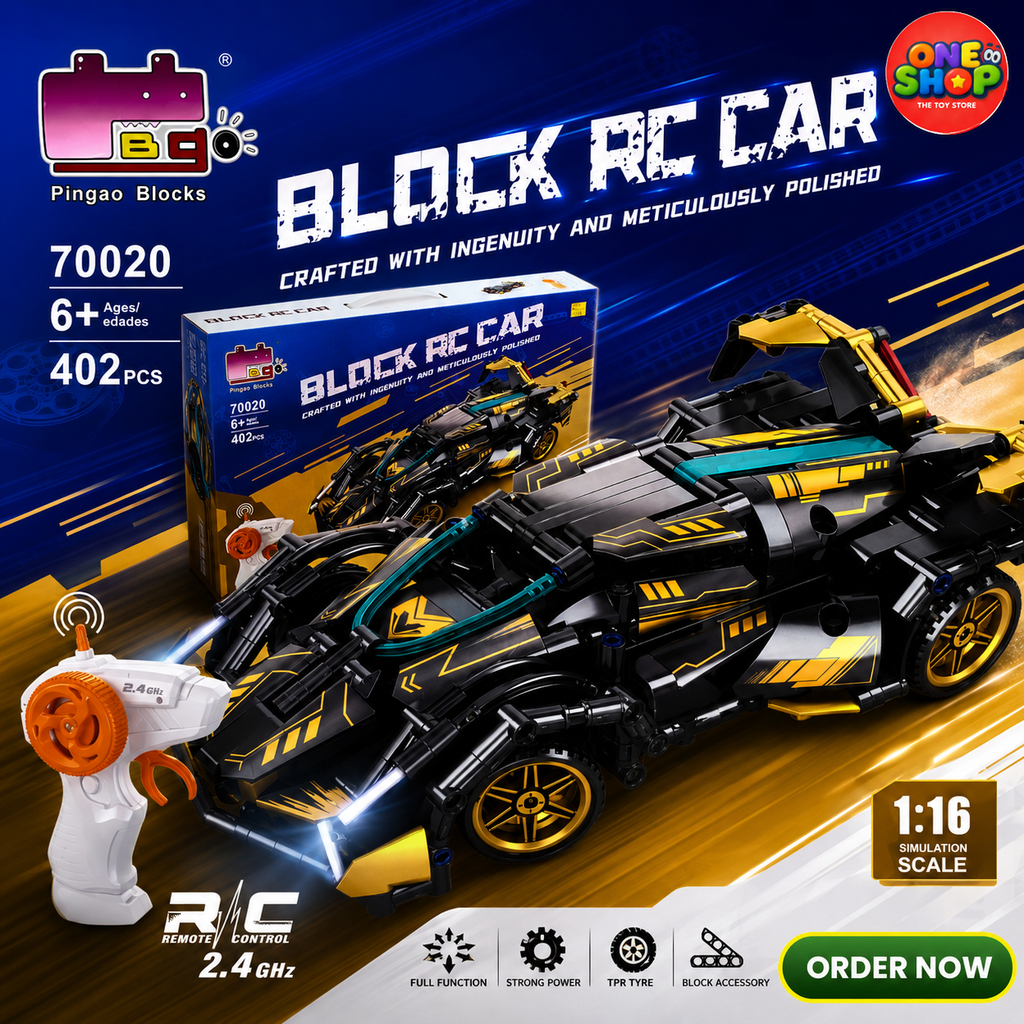 Pingao Block RC Car Building Set 402 Pieces – 2.4GHz Remote Control Racing Car Construction Toy for Kids | DIY RC Building Blocks Car | 1:16 Scale