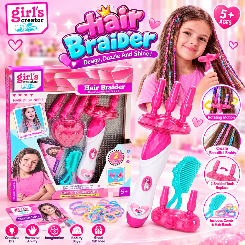 Girls Creator Hair Braider Kit with Rotating Motion, 2 Tools & Comb – Model Main image