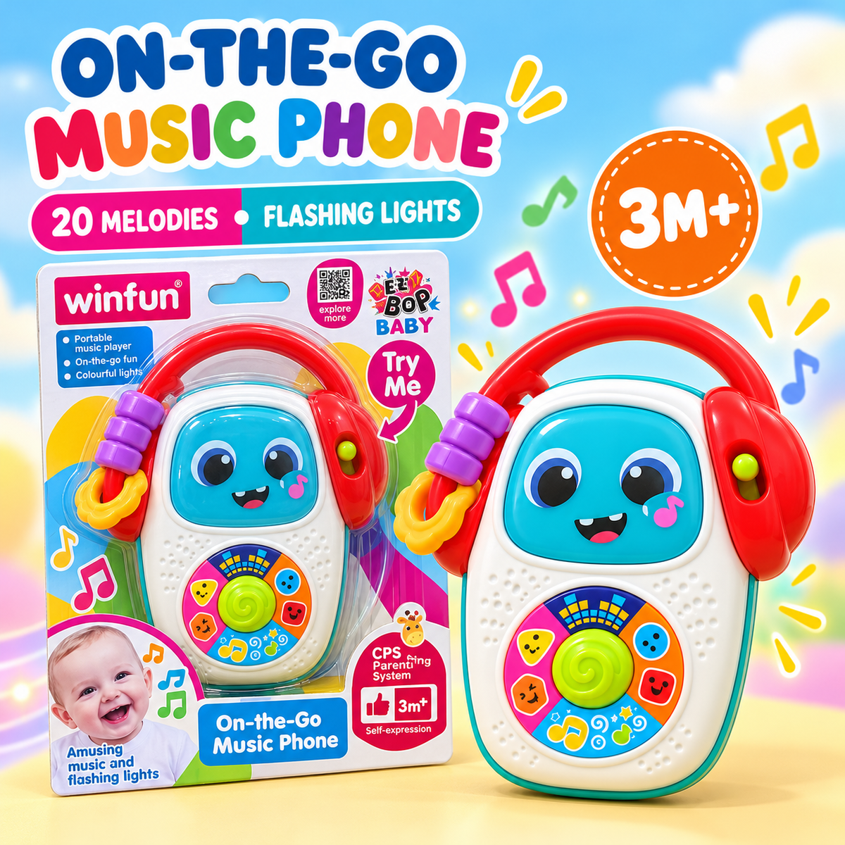 On-the-Go Music Phone Baby Toy – 20 Cheerful Melodies & Flashing Lights | Colourful Musical Sensory Activity Phone for Babies Ages 3 Months+
