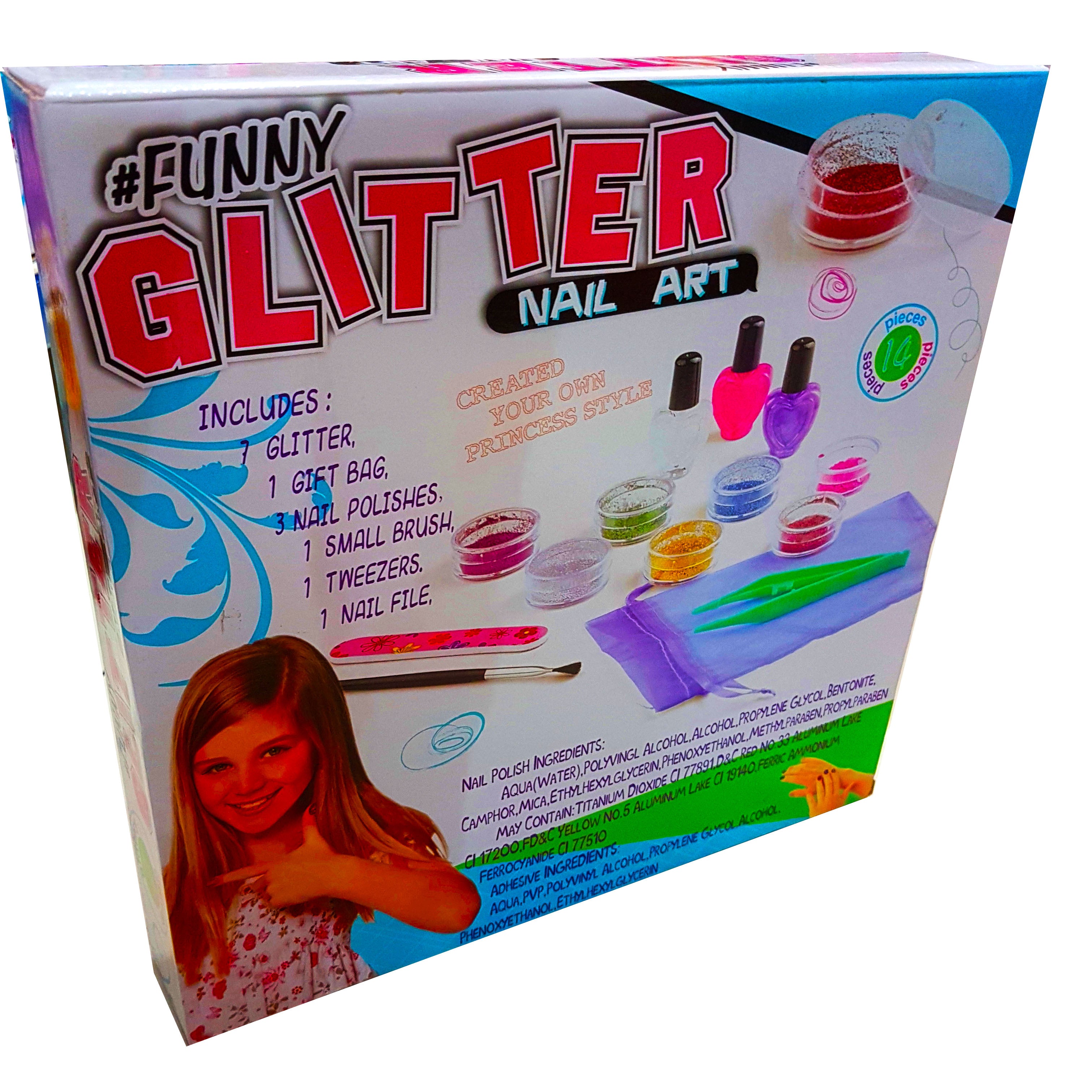 Glitter Nail Art Set for Girls 4+ Sparkling Fashion DIY Kit  Includes 1 Glitter, 3 Trendy Nail Polishes, 1 Brush, Tweezers, Nail File Charming Gift Bag  Best Toy for Creative Girls