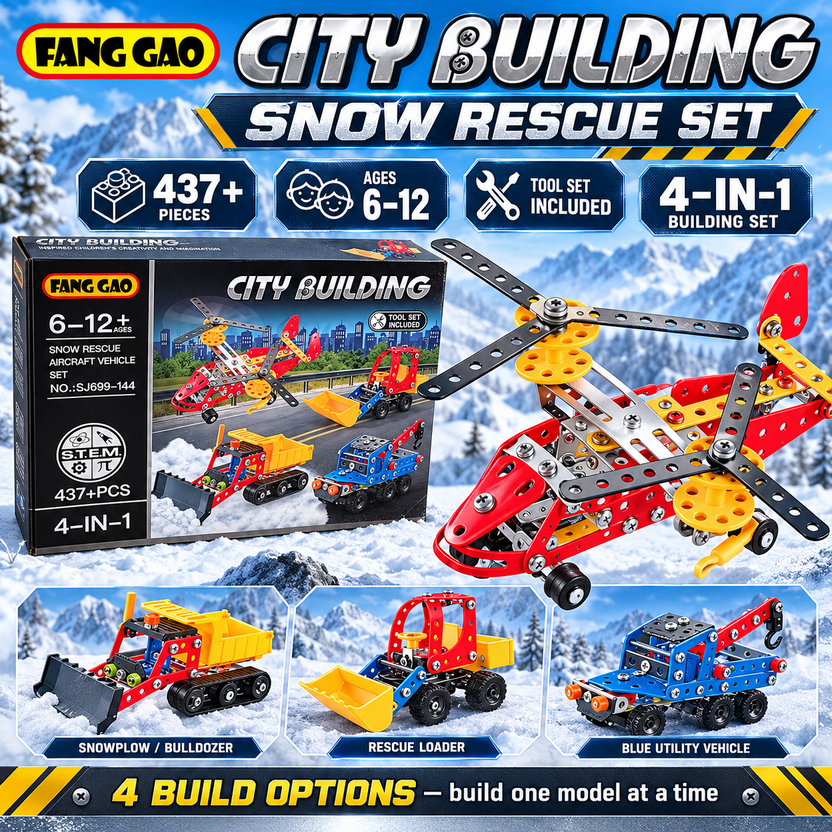 Fang Gao City Building Snow Rescue 4 in 1 metal construction set 437 plus pieces Main image