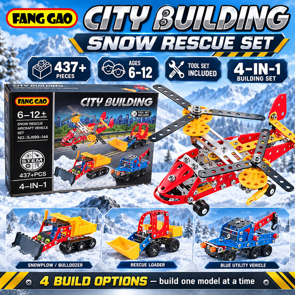 Fang Gao City Building Snow Rescue 4 in 1 metal construction set 437 plus pieces