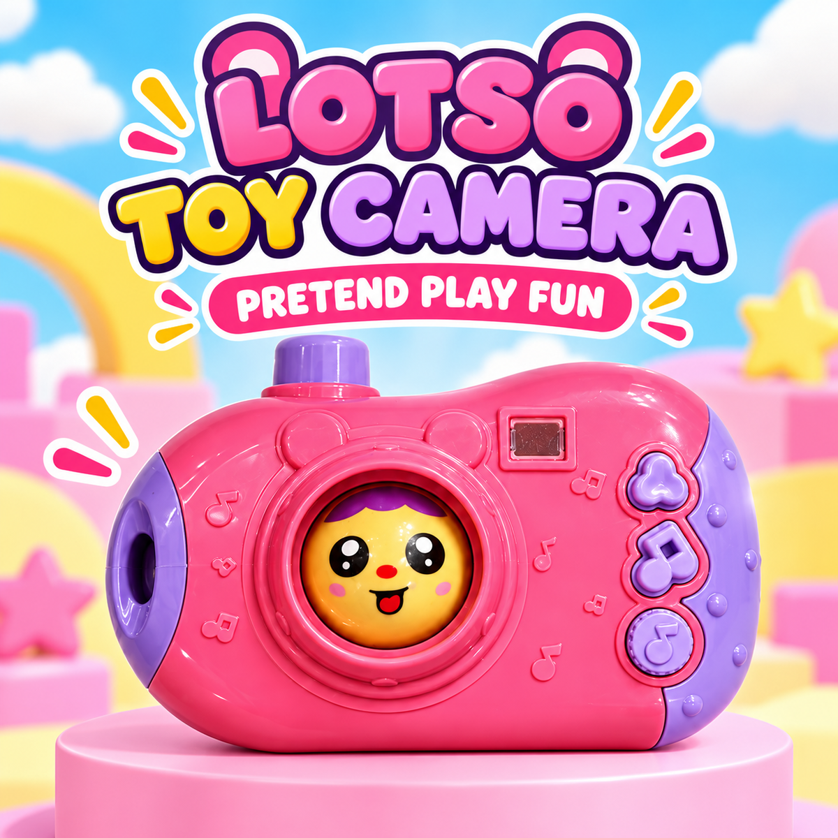 Kids Rotating Face Musical Toy Camera – Battery Operated Pretend Play Camera with Changing Expressions, Sound Effects & Flashing Lights | Assorted Colours