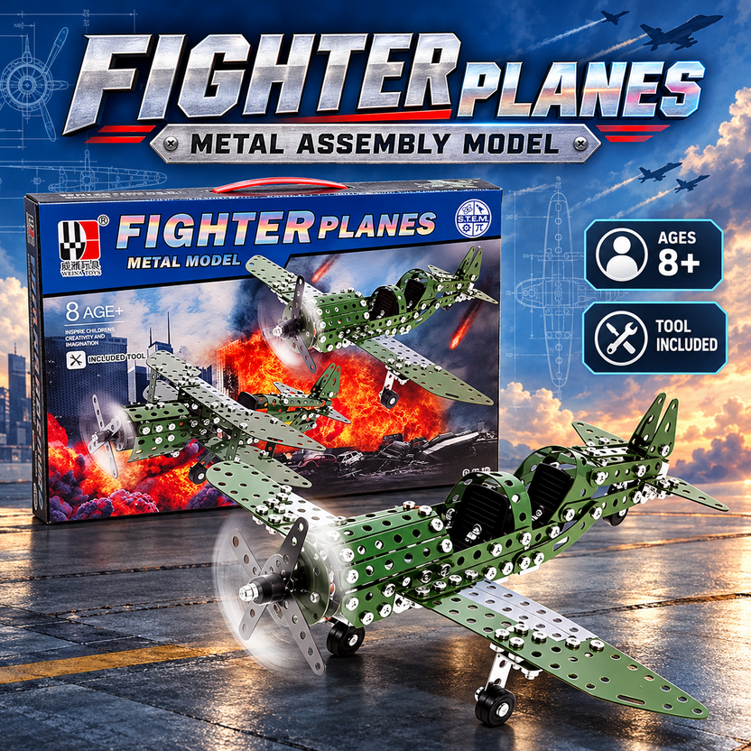 Fighter Planes metal assembly model green propeller fighter aircraft building kit Main image