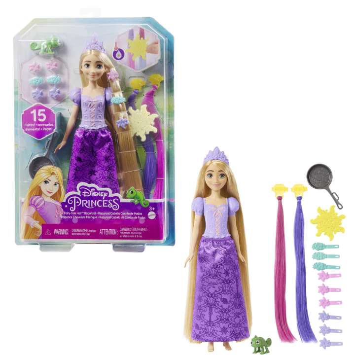 Disney Princess Fairy-Tale Hair Rapunzel Doll And 10+ Hairstyling Accessories, Plus Color Change
